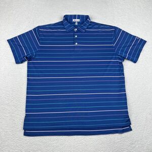 Peter Millar‎ Shirt Mens XL Blue Striped Crown Polo Golf Stretch Short Sleeve